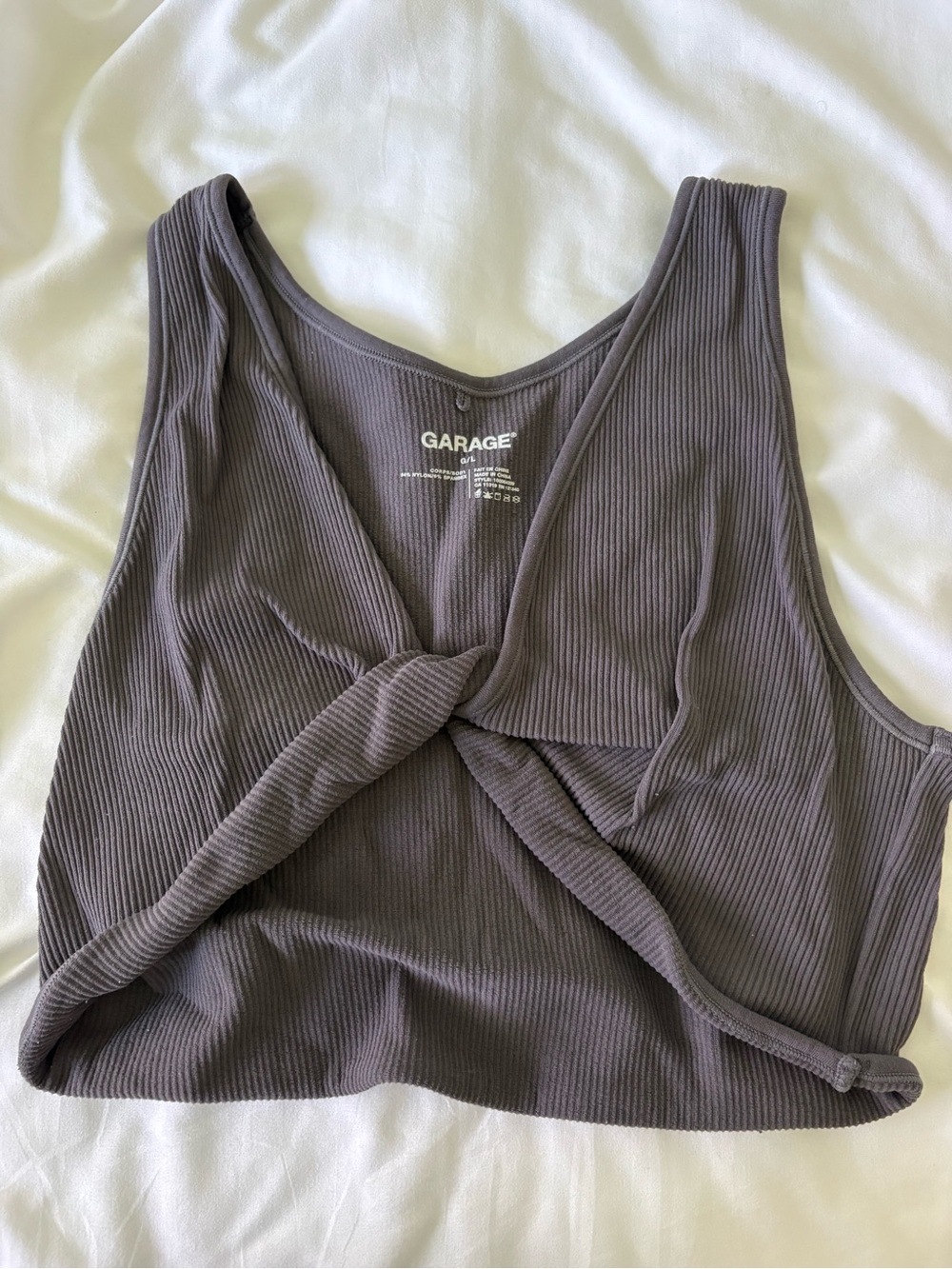 Garage Ribbed Twist-Front Tank Top - Charcoal